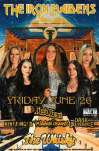 04_Original - Rainbow Bar and Grill | Iconic Sunset Strip Restaurant & Rock Bar Concert poster for The Iron Maidens with the band members in leather jackets and the date Friday June 26 at The Whisky in West Hollywood.